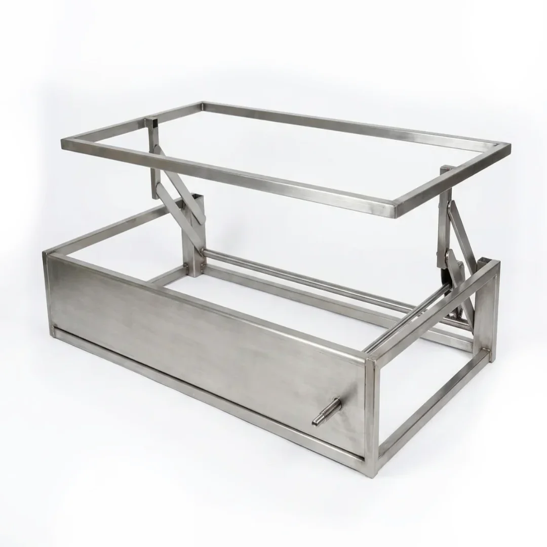Base con levante frontal manivela · acero inoxidable