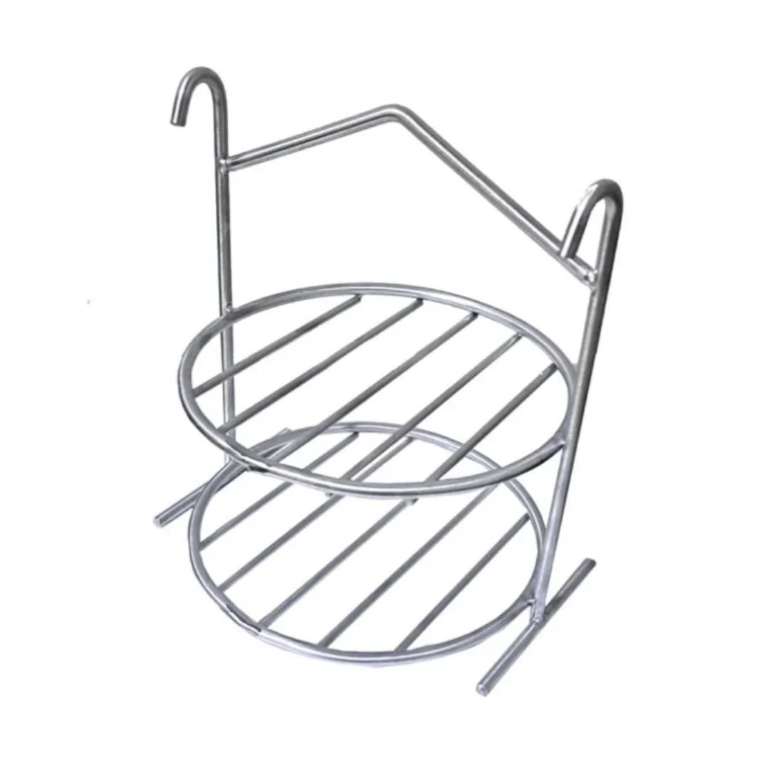 Un soporte colgante con dos niveles barra maciza redonda de acero inoxidable.